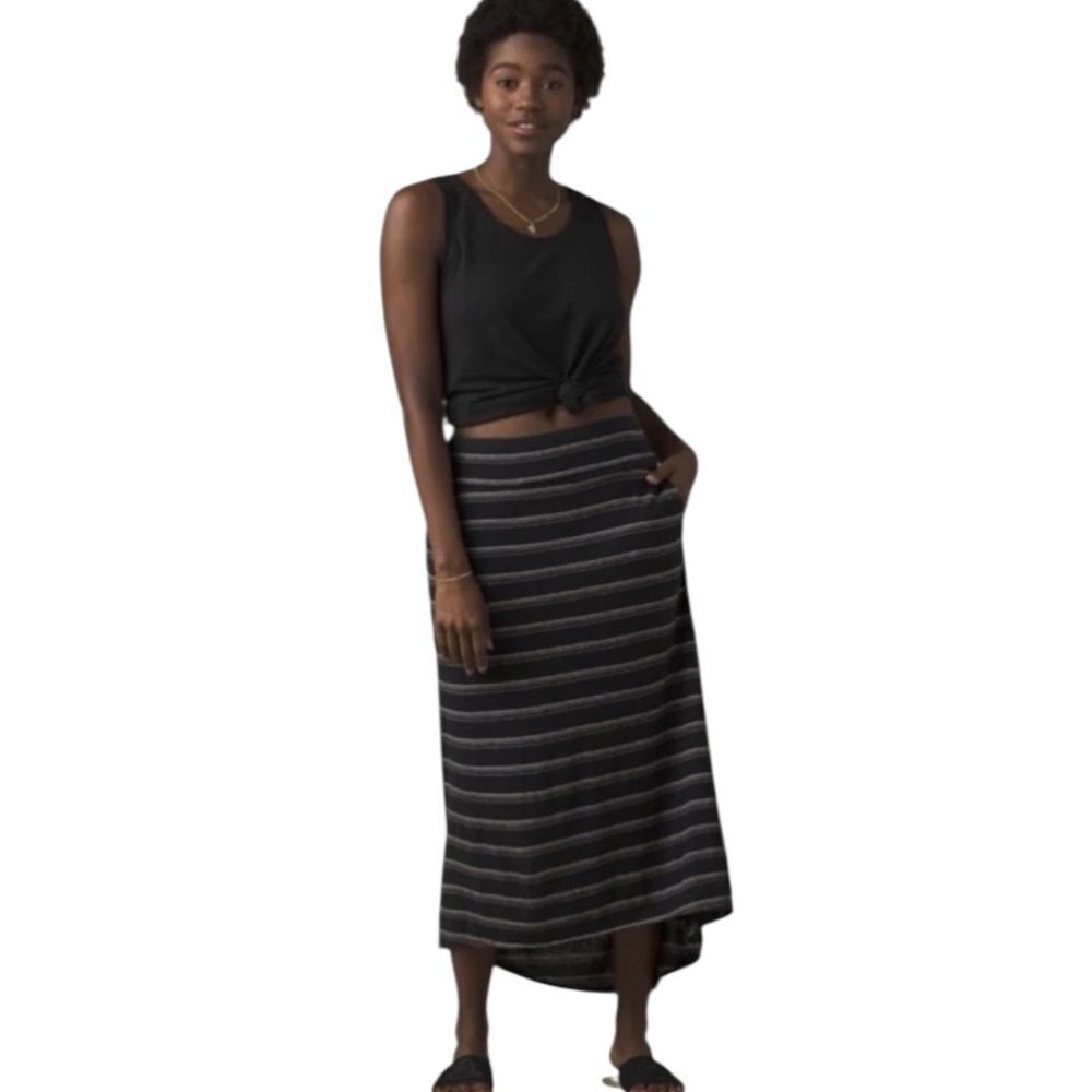 Prana Jasmine Midi Skirt Gray Stripe Size XS Black and Gray Midi Skirt High-Low